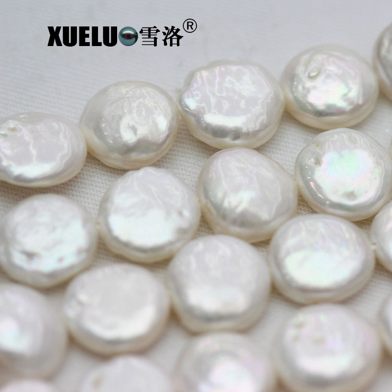 13-14mm White Round Coin Baroque Cultured Freshwater Pearl Strings (XL190031)
