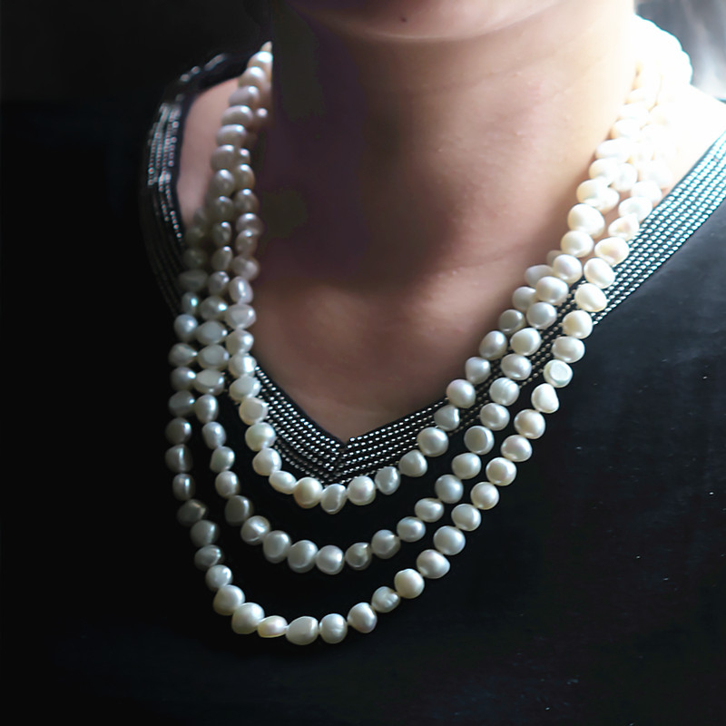 Fashion Long White Baroque Freshwater Pearl Necklace(XL120029)