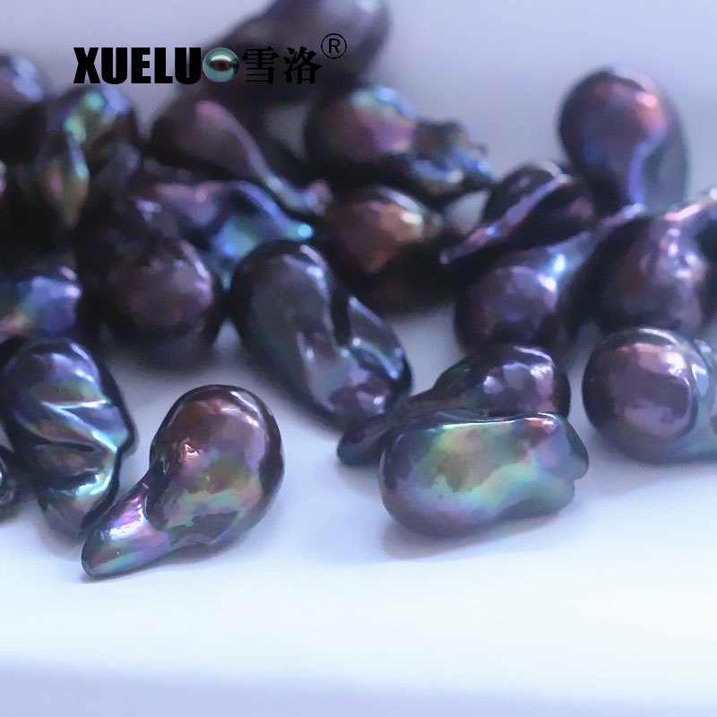 Black Baroque Nucleated Natural Cultured Freshwater Pearls (XL110042)