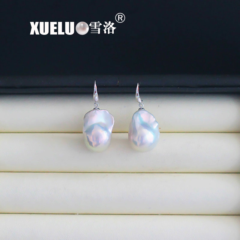 925 Sterling Silver White Baroque Freshwater Drop Pearl Earrings(XL140138)