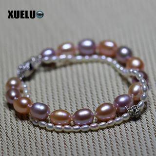 Fashion Double Strands Natural Genuine Cultured Freshwater Pearl Bracelet Wholesale(XL150001)