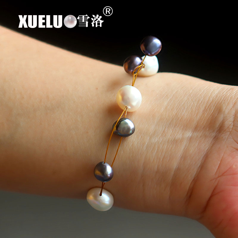 Fashion Multicolor Real Natural Cultured Freshwater Baroque Pearl Bracelet(XL150012)