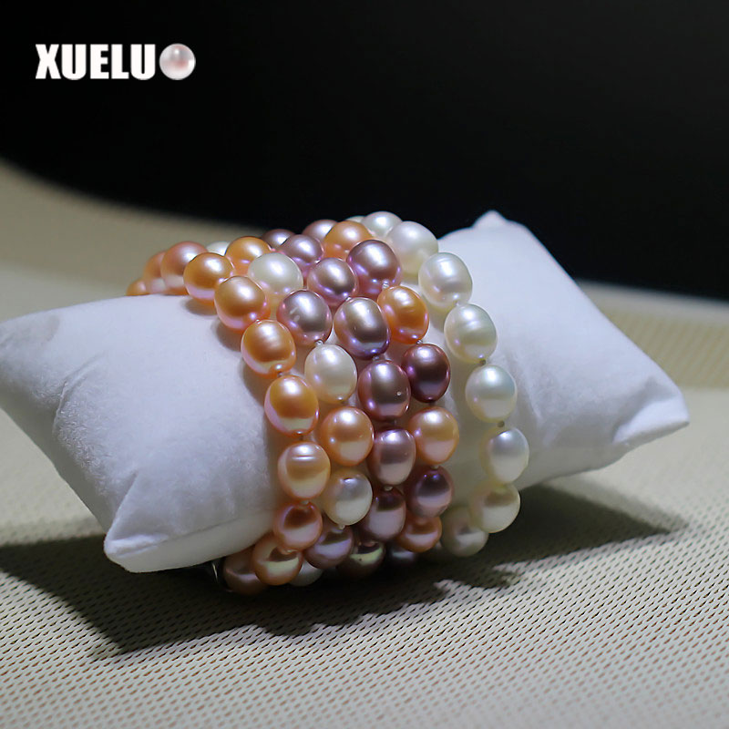 8-9mm Oval Natural Cultured Freshwater Pearl Bracelet Wholesale(XL150003)