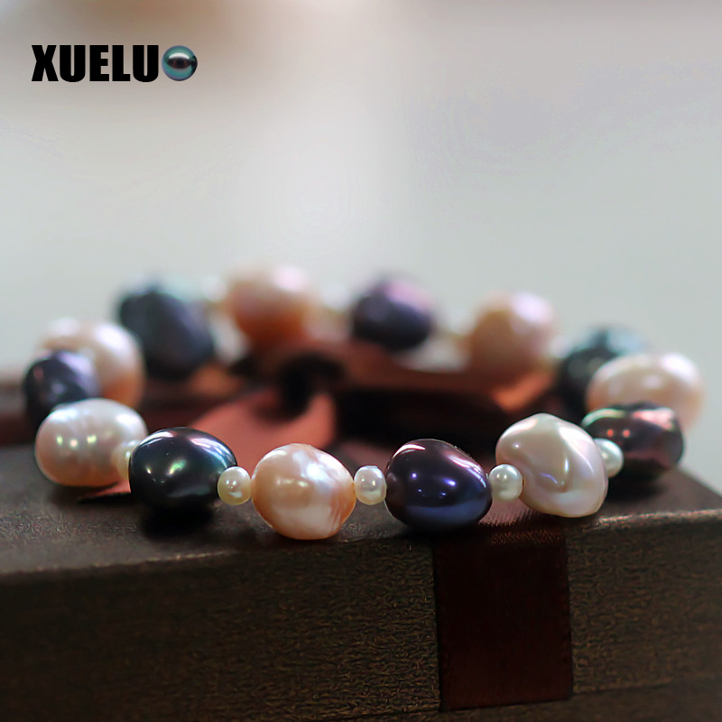 Stretch Multicolor Baroque Natural Real Cultured Freshwater Pearl Bracelet(XL150004)