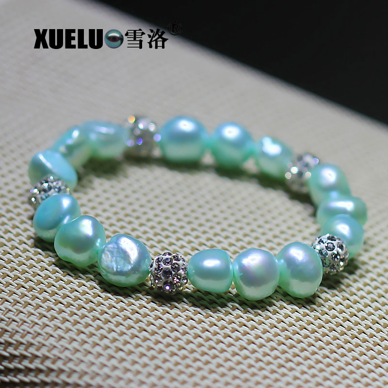 10-11mm Stretch Green Baroque Natural Chinese Cultured Freshwater Pearl Bracelet (XL150069)