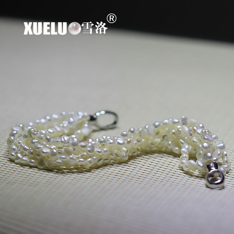 3-4mm Fashionable White Baroque Chinese Cultured Freshwater Pearl Bracelet (XL150074)