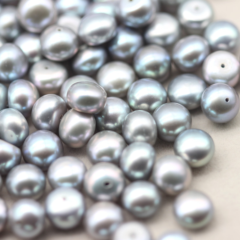 7-8mm Button Round Baroque Grey Freshwater Loose Pearls Beads(XL110059)