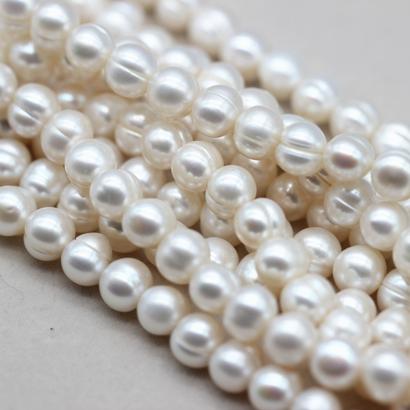 7-8mm Cheap Round Ringed Cultured Natural Freshwater Pearl Strings (XL180020)
