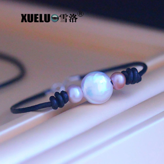 Fashion Leather Pearl Jewelry Coin Shape Cultured Natural Freshwater Pearl Bracelet Wholesale(XL150119)