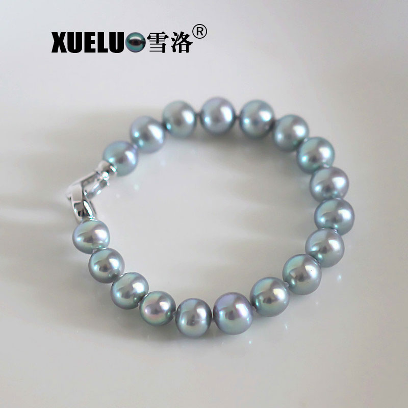 Fashion Natural Real Black Round Chinese Cultured Freshwater Pearl Bracelet (XL150107)