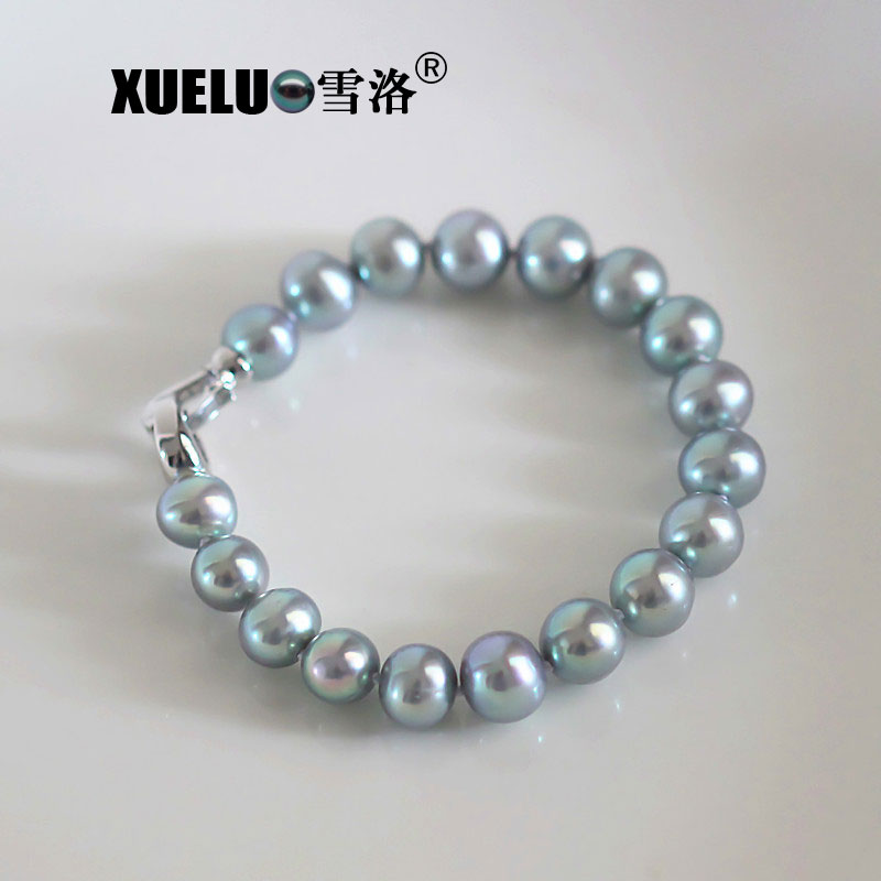 Fashion Natural Real Black Round Chinese Cultured Freshwater Pearl Bracelet (XL150107)
