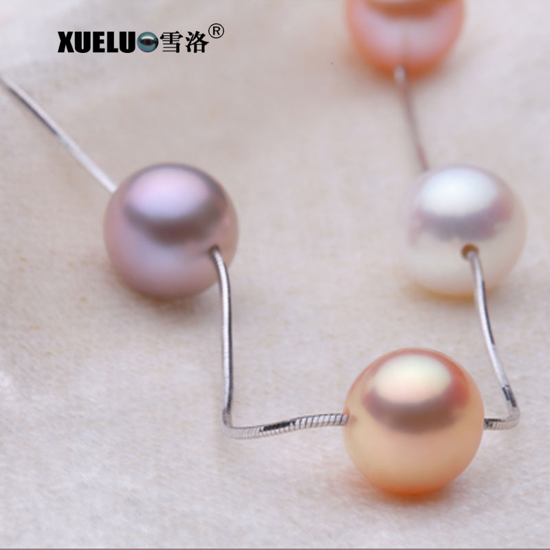 Sterling Silver Jewelry Multi Color Natural Round Freshwater Pearl Necklace (XL120077)