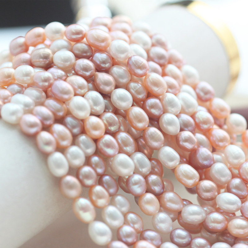  8mm Cheap Multicolor Oval Natural Cultured Freshwater Pearl Strings Wholesale (XL180110) 