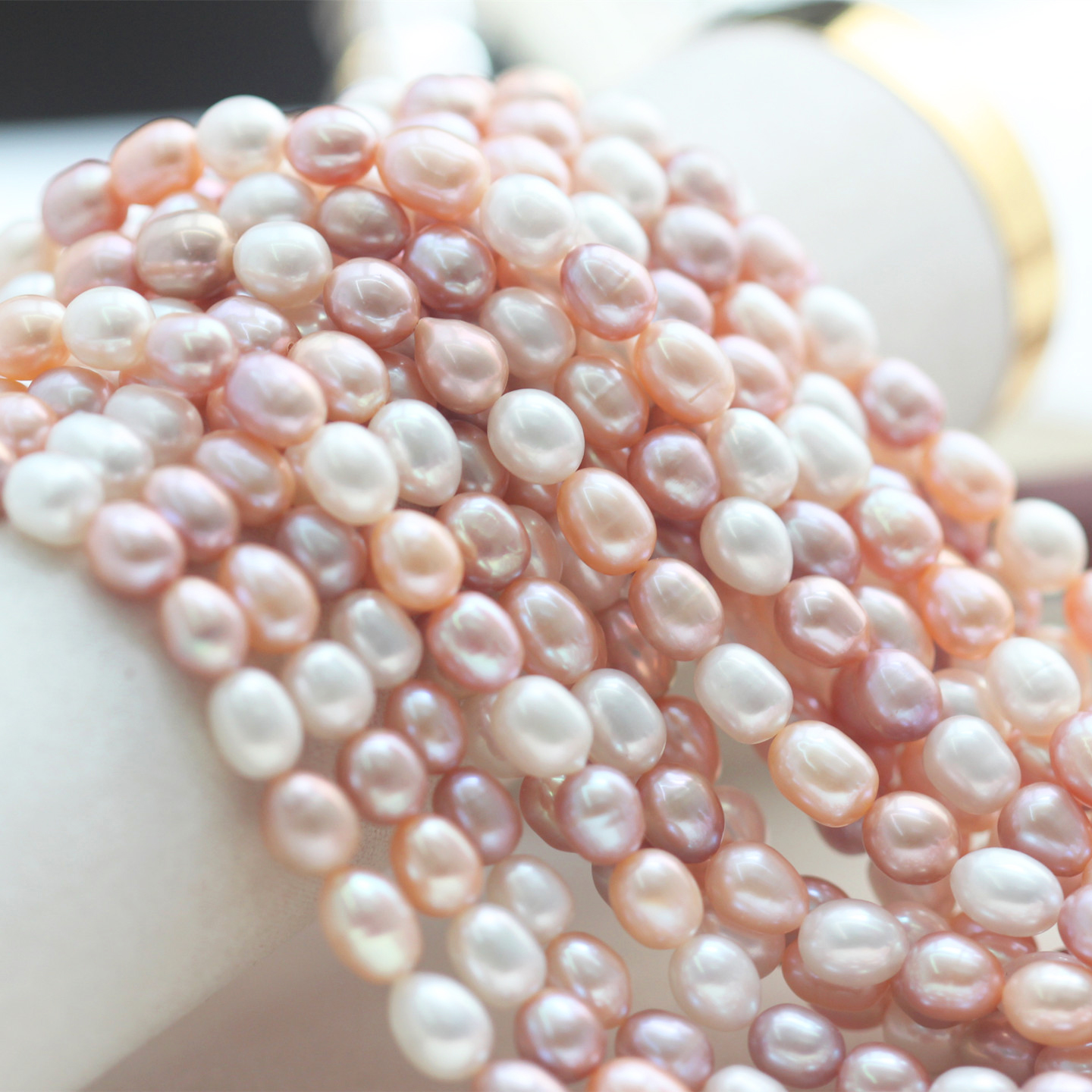  8mm Cheap Multicolor Oval Natural Cultured Freshwater Pearl Strings Wholesale (XL180110) 