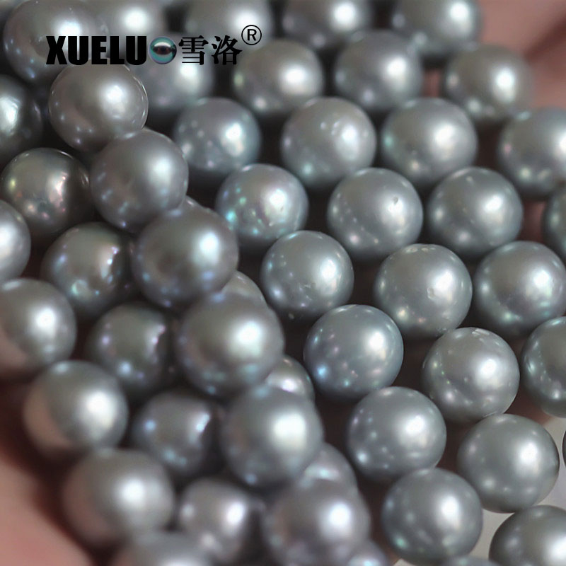  11mm Grey Round Natural Cultured Freshwater Pearl Strings Wholesale(XL180109) 