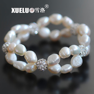 Stretch Elegant White Baroque Chinese Cultured Freshwater Pearl Bracelet (XL150047)