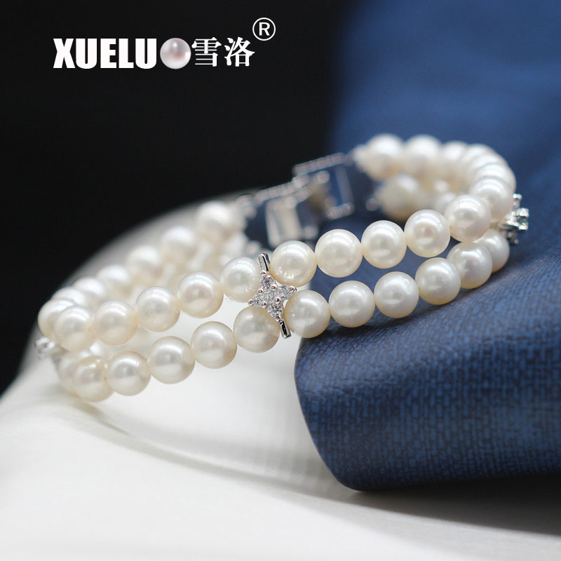 Double Gorgeous Perfect Round Natural Real Cultured Freshwater Pearl Bracelet(XL150135)