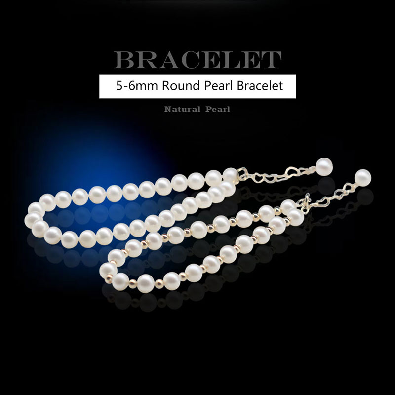 5-6mm Perfect Round Natural Genuine Cultured Fresh Water Pearl Bracelet(XL150138)