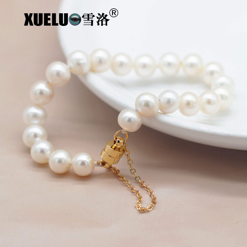 Fashion Perfect Round Genuine Real Natural Cultured Freshwater Pearl Bracelet(XL150136)