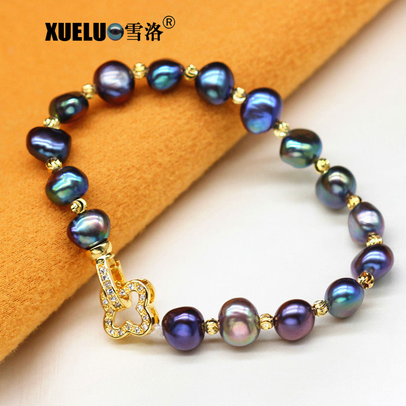 Fashion Black Baroque Genuine Cultured Freshwater Pearl Bracelet Jewelry (XL150148)