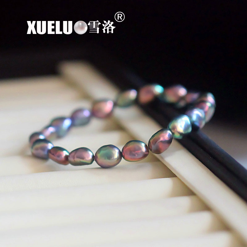 Fashion Natural Real Black Baroque Chinese Cultured Freshwater Pearl Bracelet (XL150112)