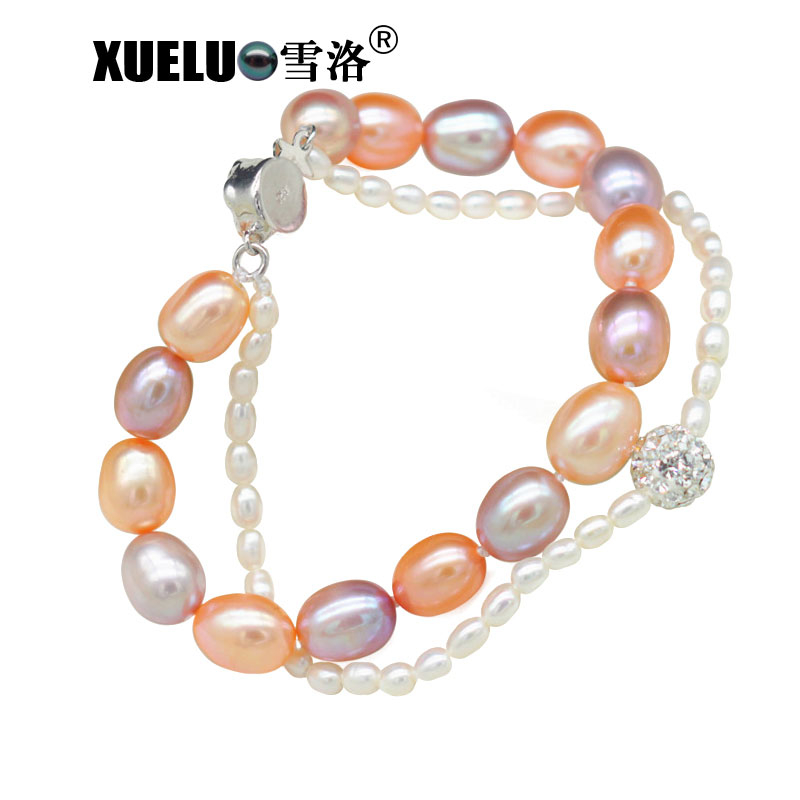 Fancy Double Strands Natural Colorful Cultured Freshwater Pearl Bracelet(XL150140)