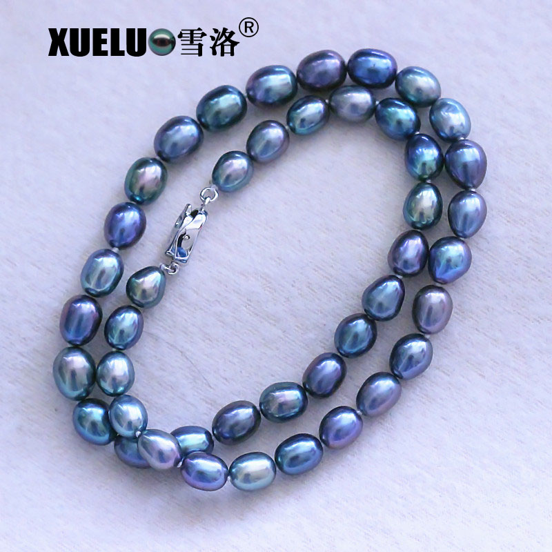Peacock Black Oval Natural Cultured Freshwater Pearl Necklace (XL120065)