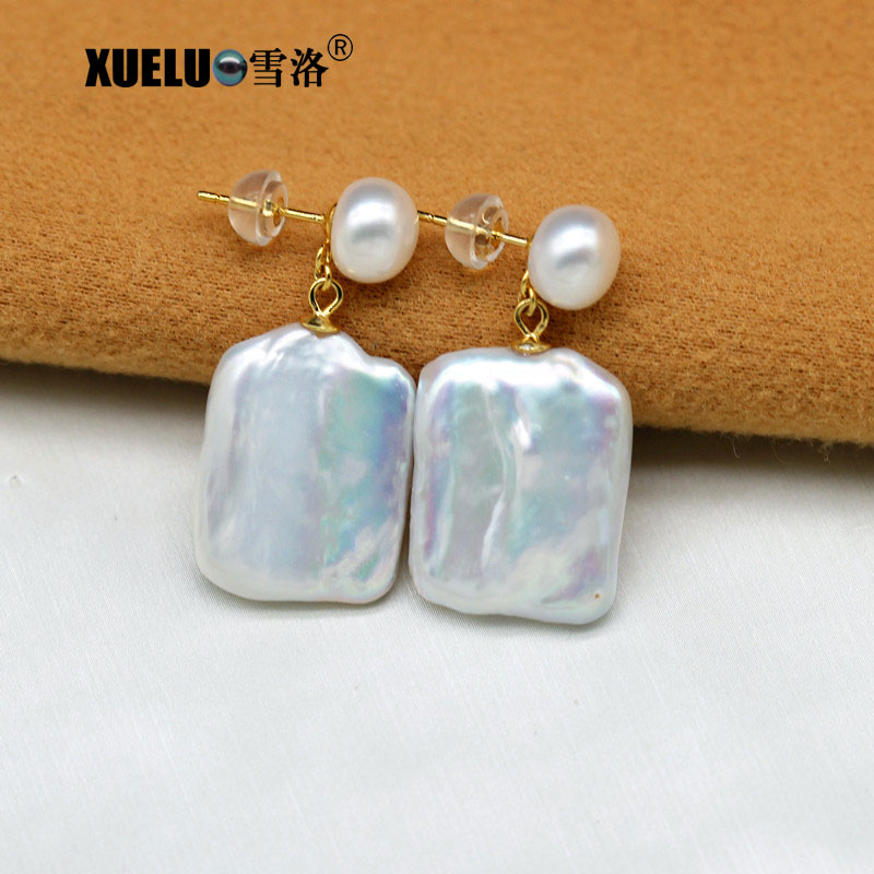 Fashion Pearl Jewelry Square Shape Chinese Cultured Freshwater Pearl Stud Earrings (XL140194)