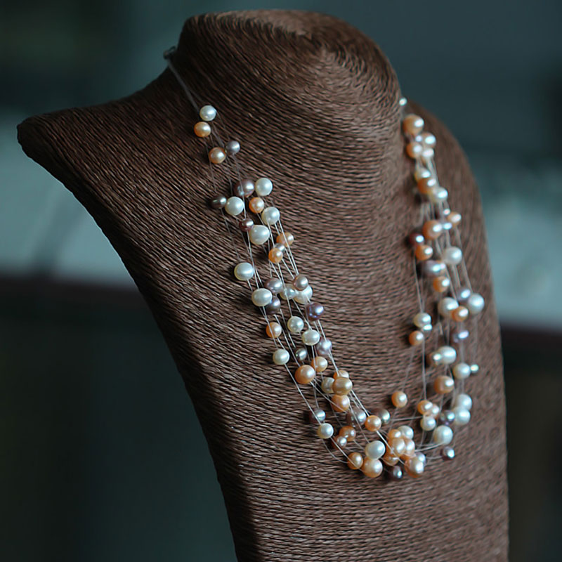 4mm+5mm+6mm+7mm+8mm AA Quality Multi Strands Freshwater Pearl Necklace(XL120093)