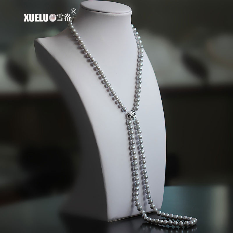  7-8mm Grey AA Quality Double Strands Freshwater Pearl Necklace(XL120090)
