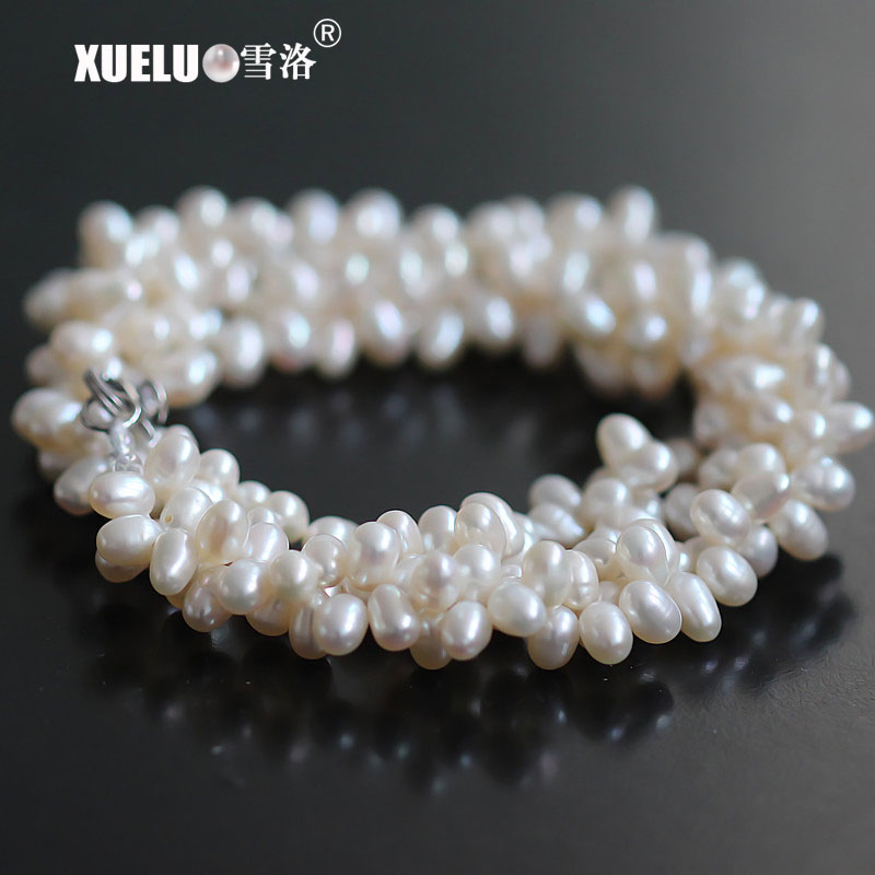 4-5mm Potato Round AAA Quality Double Strands Freshwater Pearl Necklace(XL120091)