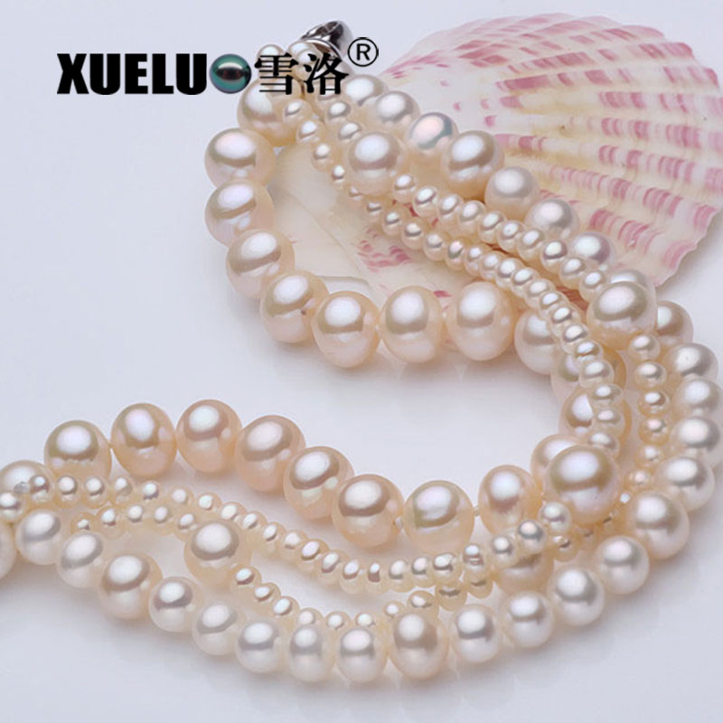 Fashion Multistrands Near Round Natural Cultured Freshwater Pearl Bracelet(XL150019)