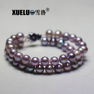 Double Strands Lavender Round Chinese Cultured Freshwater Pearl Bracelet (XL150073)