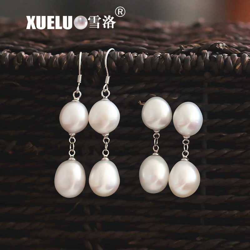 Fashion Double Baroque Natural Cultured Freshwater Pearl Earrings (XL140074-3)