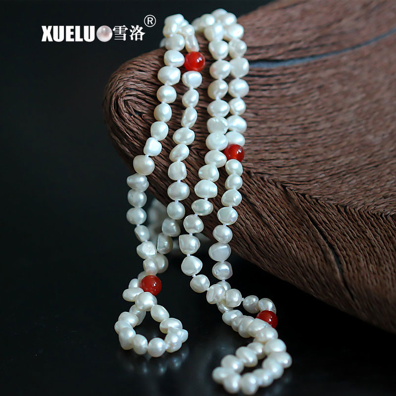 7-8mm AAA Quality White Long Baroque White Freshwater Pearl Necklace(XL120098)