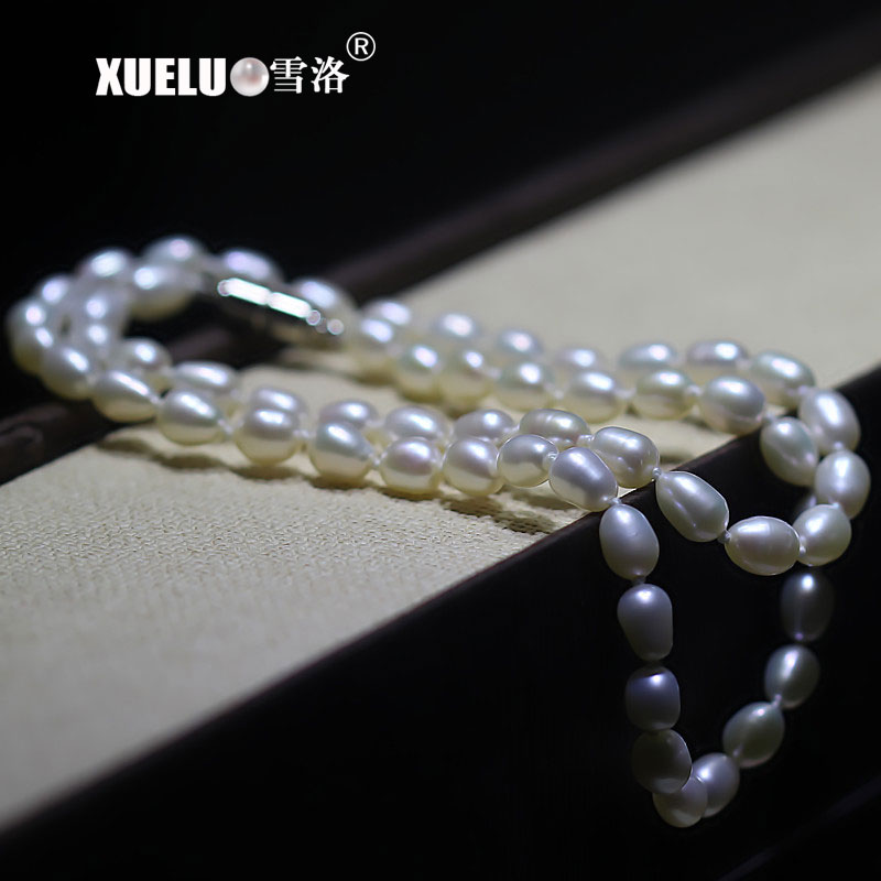 4-5mm AAA Quality Oval/Rice White Classic Freshwater Pearl Necklace（XL120097）