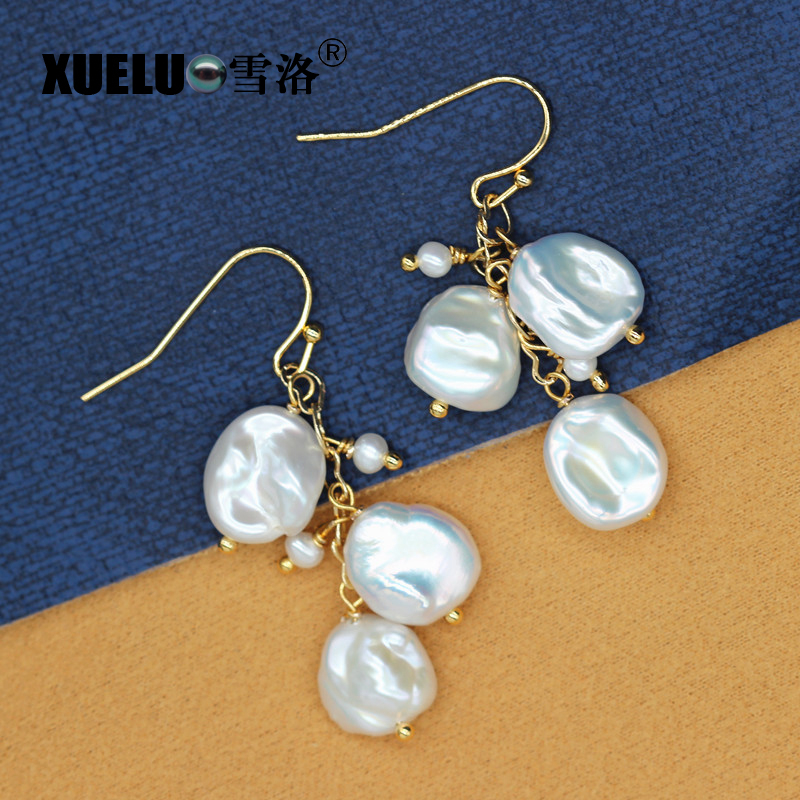 Fashionable Keshi Baroque Chinese Cultured Freshwater Drop Pearl Earrings (XL140193)