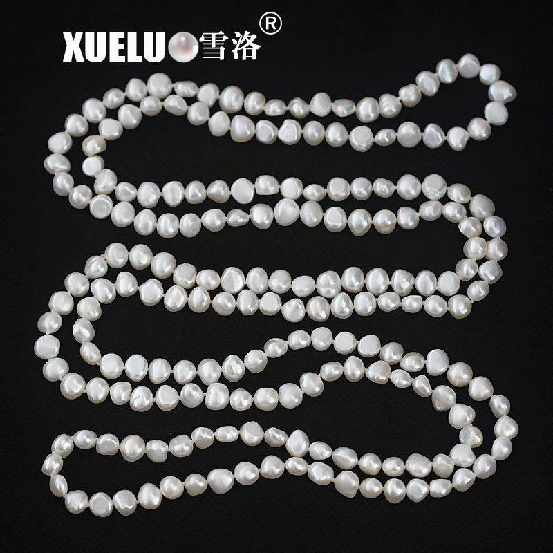 Fashion Long White Baroque Freshwater Pearl Necklace(XL120029)