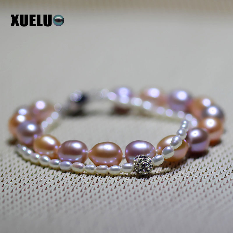 Fashion Double Strands Natural Genuine Cultured Freshwater Pearl Bracelet Wholesale(XL150001)