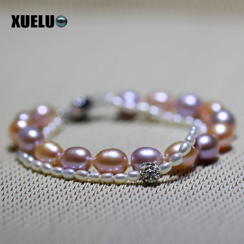 Fashion Double Strands Natural Genuine Cultured Freshwater Pearl Bracelet Wholesale(XL150001)