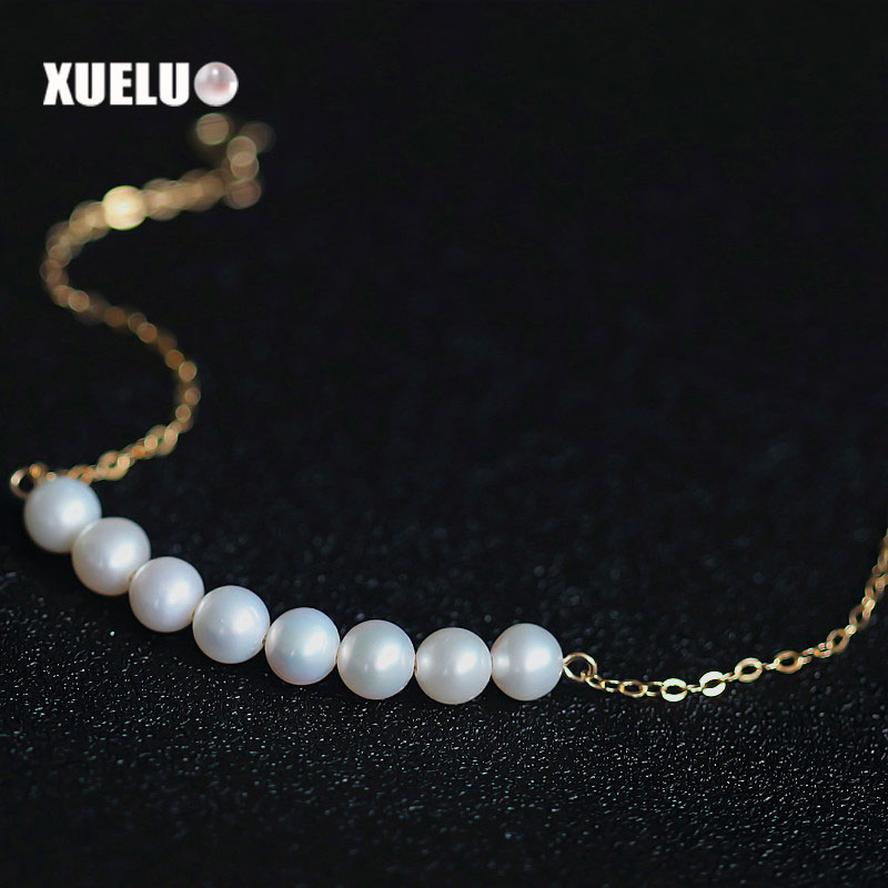 925 Sterling Silver Real Natural Cultured Freshwater Pearl Bracelet Jewelry(XL150002)