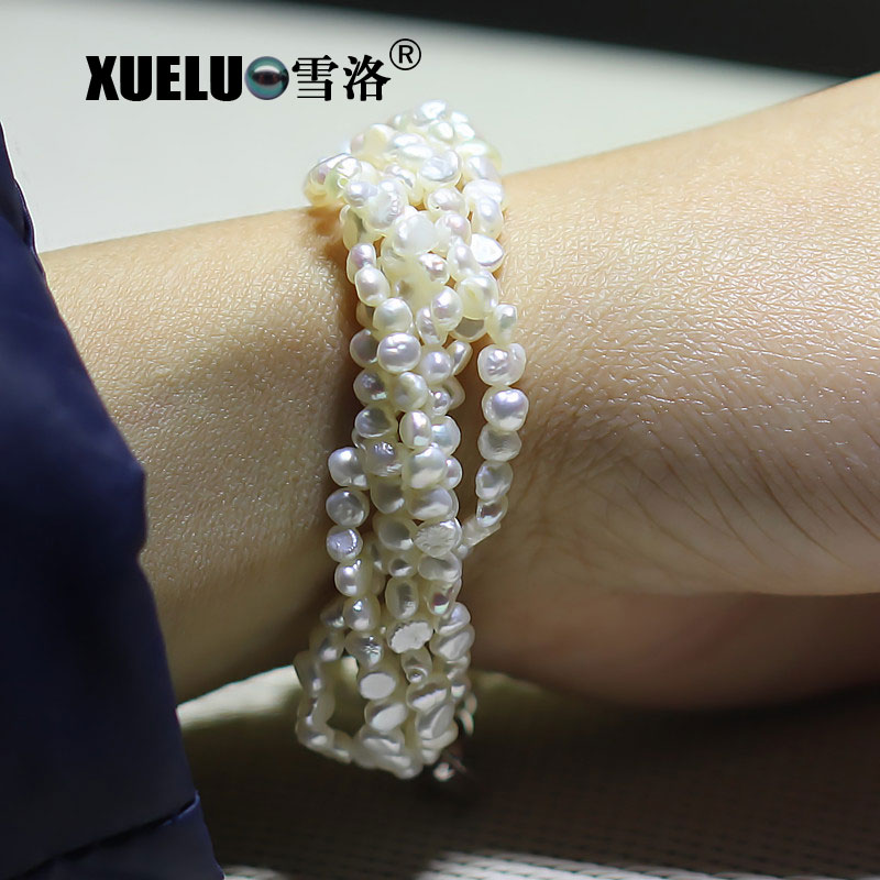 3-4mm Fashionable White Baroque Chinese Cultured Freshwater Pearl Bracelet (XL150074)