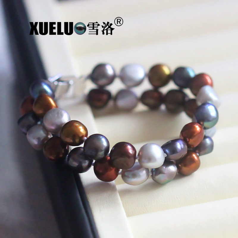 Double Strands Baroque Chinese Cultured Freshwater Pearl Bracelet (XL150093)