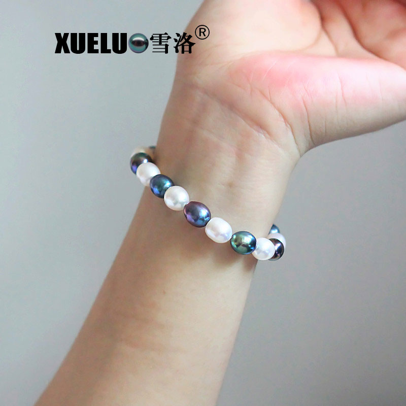 Fashion Jewelry Stretch Oval High Quality Cultured Fresh Water Pearl Bracelet (XL150116)