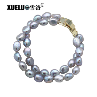 Double Strands Light Grey Baroque Genuine Cultured Freshwater Pearl Bracelet(XL150132)