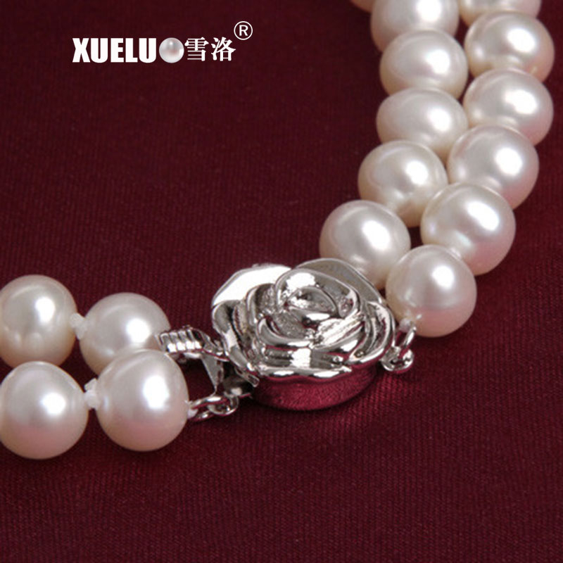 Fashion Double Stands Round Natural Cultured Freshwater Pearl Necklace (XL120081)