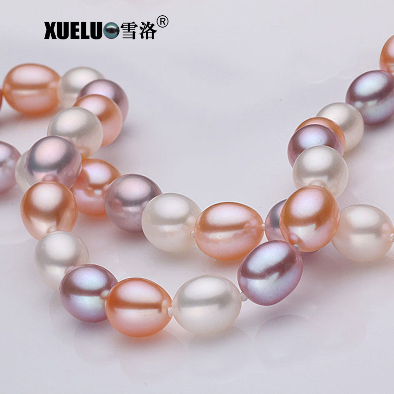 High Quality Multi Color Rice Natural Cultured Freshwater Pearl Necklace (XL120084)