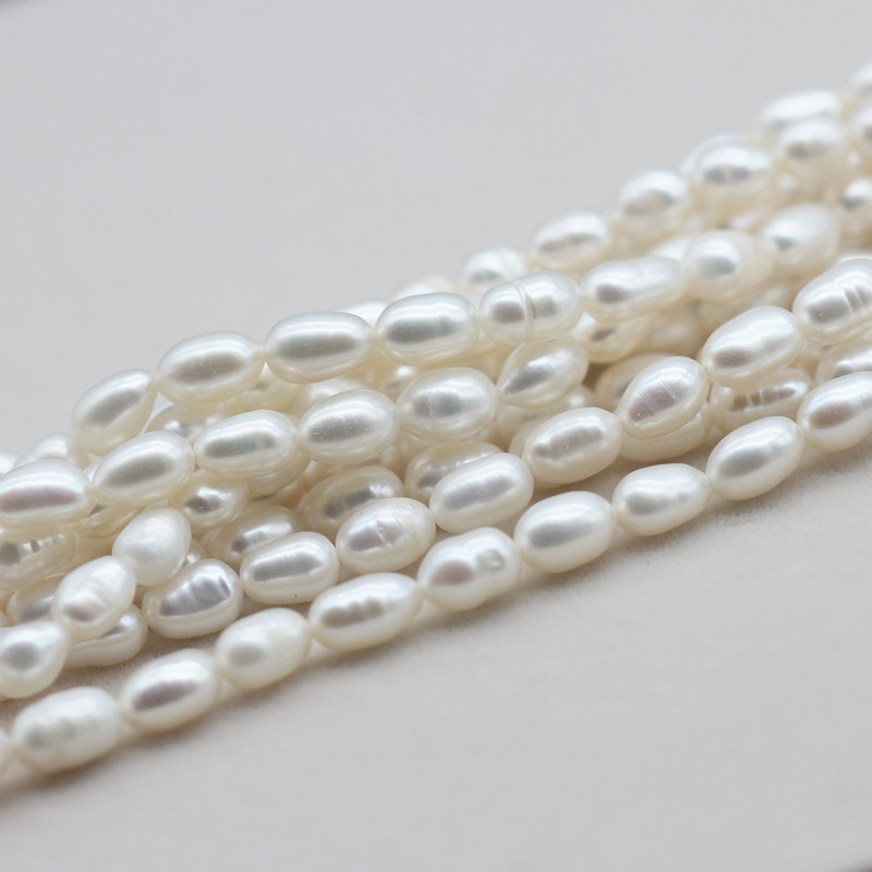  5-6mm Ringed Rice/Oval Natural Cultured Fresh Water Pearl Strings (XL180119) 