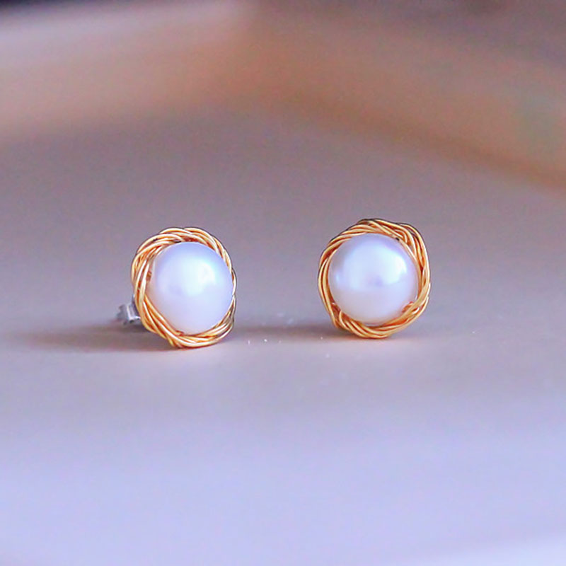 Fashion Pearl Jewelry Genuine Natural Cultrured Freshwater Pearl Stud Earrings(XL140158)