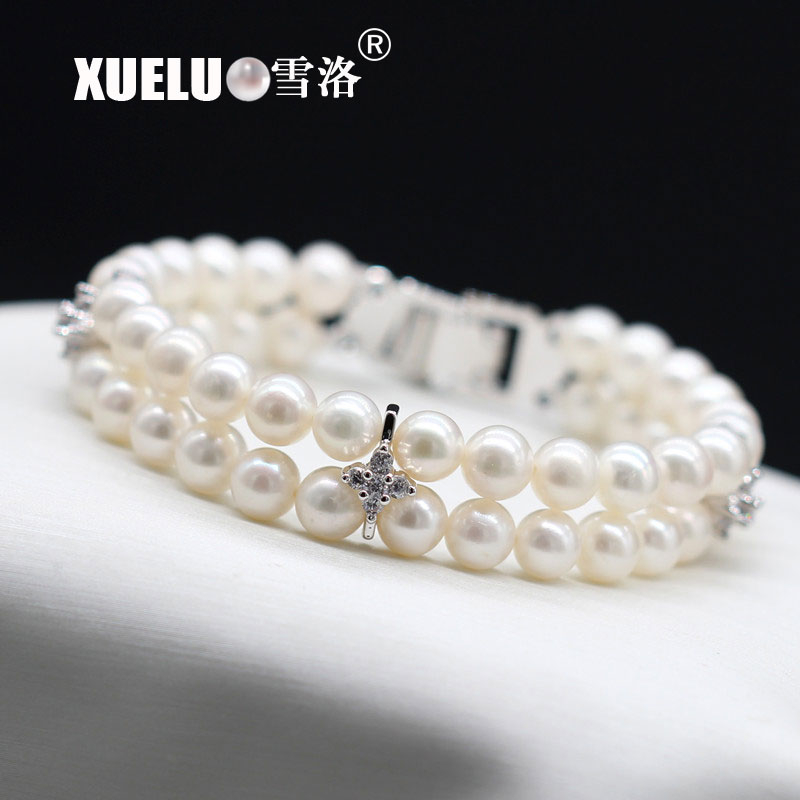 Double Gorgeous Perfect Round Natural Real Cultured Freshwater Pearl Bracelet(XL150135)